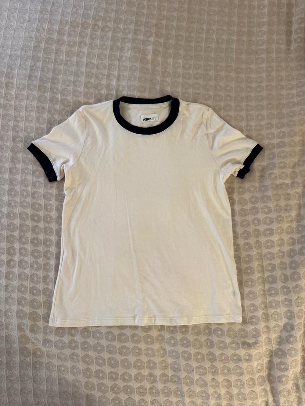 ASKK NY White Short Sleeve Ringer Tee with Black Trim